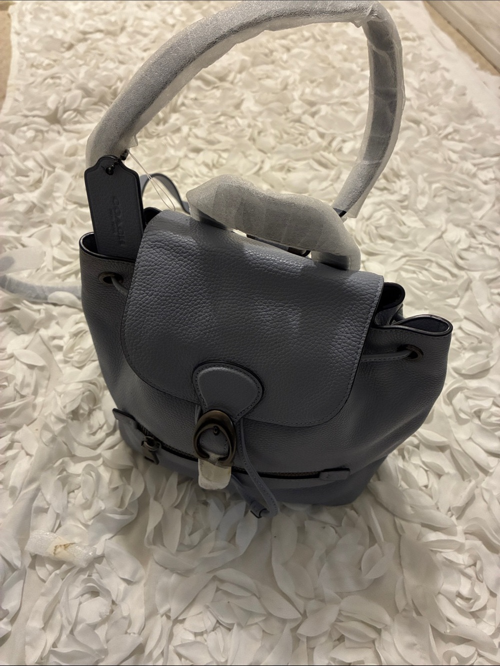 Coach Slate Gray Pebbled Leather Drawstring Backpack